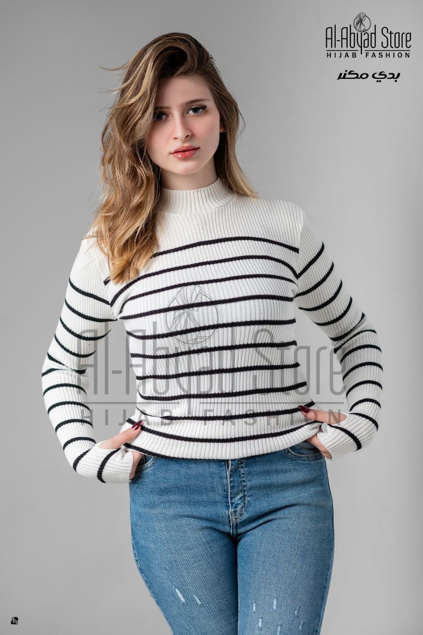 Striped Body cotton white and black ( Short )