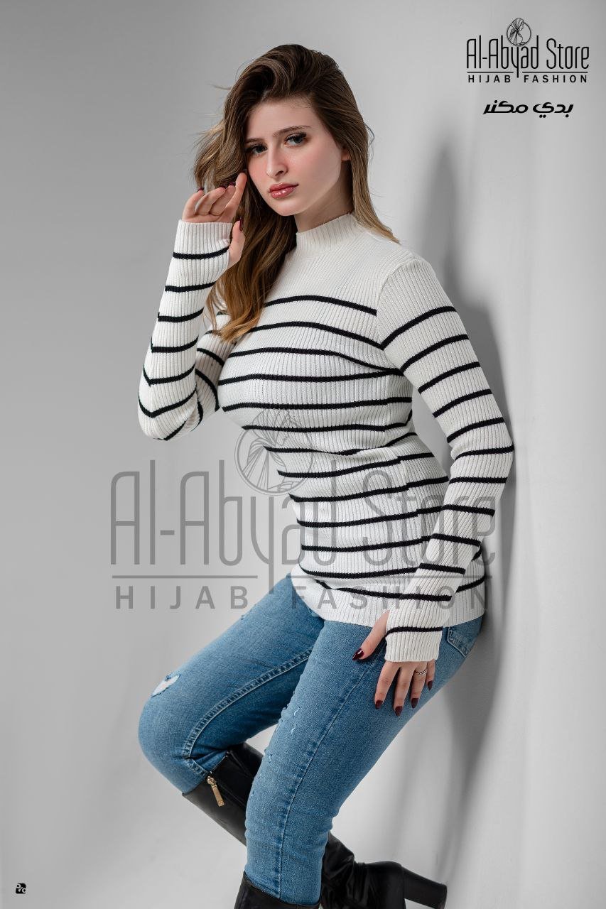 Striped Body cotton white and black ( Short ) - Image 3